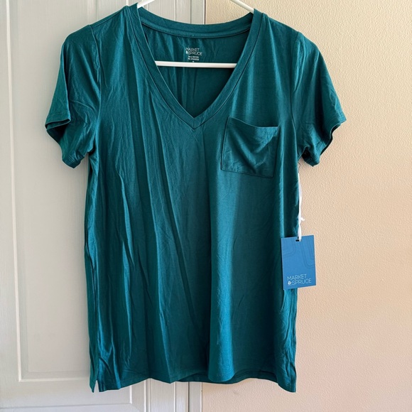 Market & Spruce Tops - Market & Spruce Teal V-Neck Women's Top Size XS NWT Short Sleeve